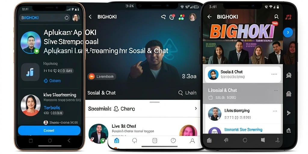 Antarmuka aplikasi BIGHOKI dengan fitur Live Streaming yang menarik.