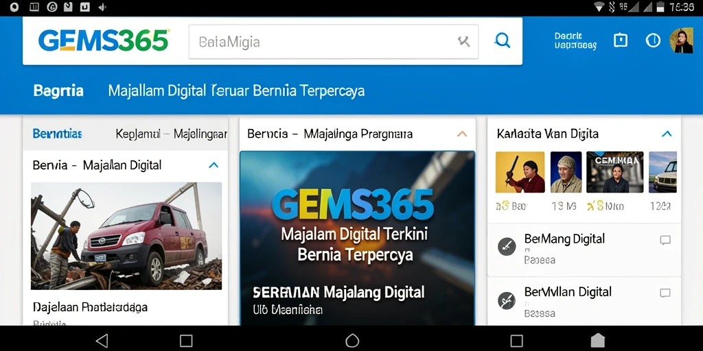 Antarmuka GEMS365 yang modern dan interaktif untuk membaca berita.