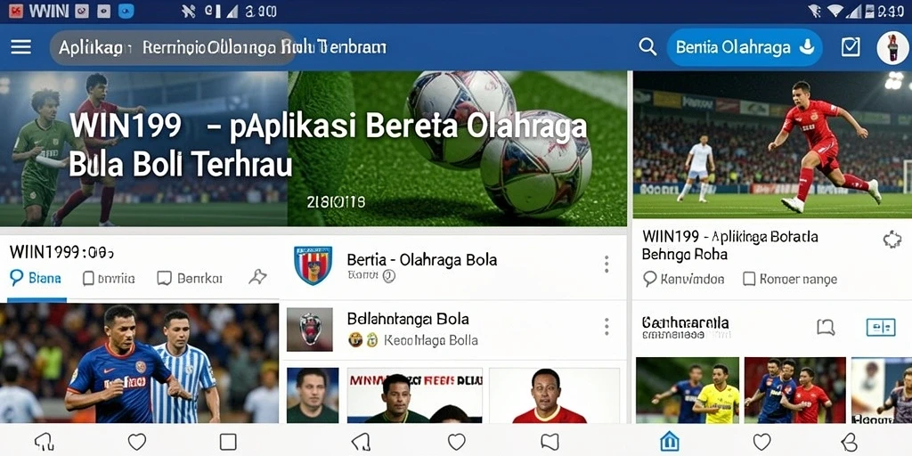Tampilan antarmuka aplikasi WIN199 dengan berita Olahraga Bola terbaru.